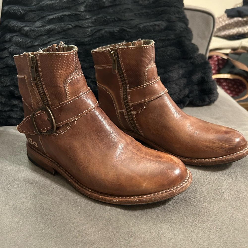 BED STU Becca Buckle Boot Size 6.5 Tan Rustic Leather Dual Zipper Ankle - Picture 3 of 14